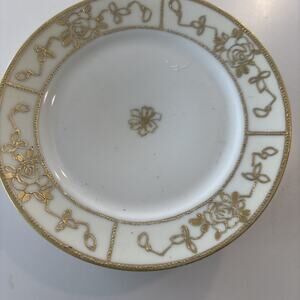 Nippon Hand Painted Plates 6.25” Gold White Rose Floral Set Of 6